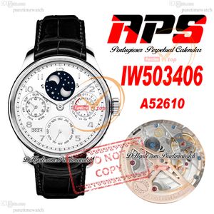W503406 eeuwige kalender A52610 Automatische heren Watch Apsf Steel Case White Dial Black Leather Riem Super Edition Reloj Hombre PuretimeWatch Montre Hommes Ptiw