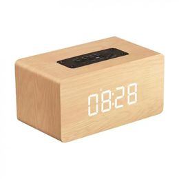 Altavoz W5C de 52MM con doble bocina, reloj despertador de madera 4,2 compatible con Bluetooth con visualización de hora y AUX para teléfono inteligente/PC