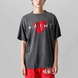 W6gx Nouveau style T-shirts pour hommes et femmes Créateur de mode Saint Michael American Trendy Broken Heart Print High Street Vintage Loose Short Sleeve