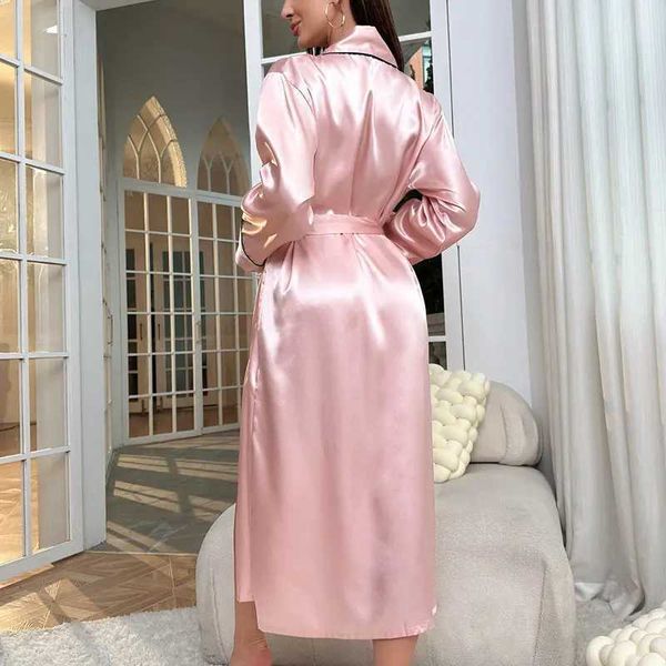 W71M pour femmes Sleep Lounge Womens Pyjamas Long Ice Silk Dreshing Bowning Summer Minkngown Fashionable Simple Loungewear Womens Sexy Cardigan Bathrobe D240419