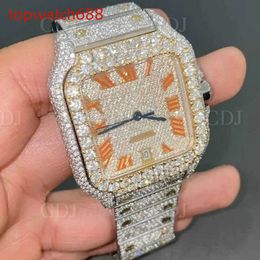 W753 Two Tone Personnalisez Iced Out VVS Moisanite Diamond Hip Hop Mécanique Stainls Steel Wrist Bust Down Down Watchapomh10rs3f9