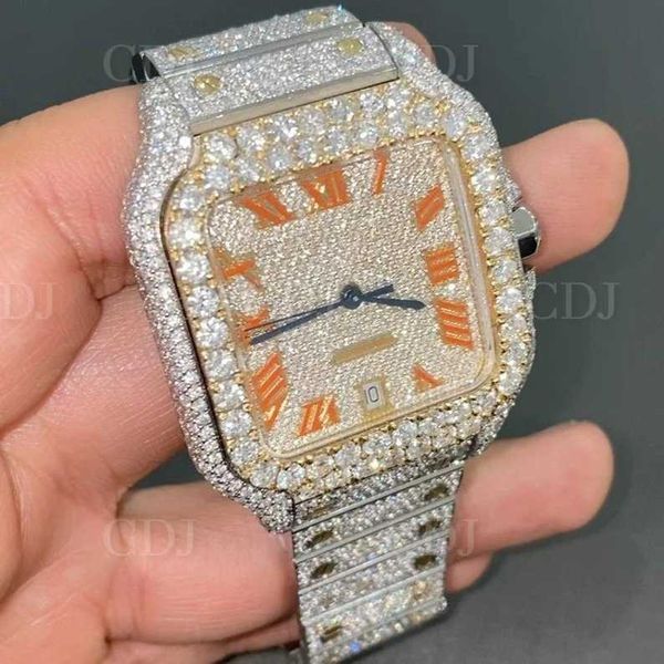 W753 Reloj de pulsera de acero inoxidable mecánico de dos tonos personalizado Iced Out VVS Moissanite Diamond Hip Hop reloj de pulsera con busto hacia abajoapomh10rs3f9