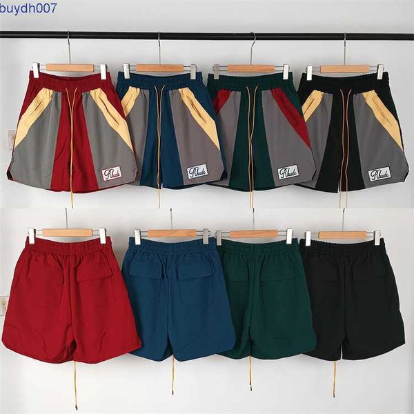 W7ZY Men's Shorts 2023 American Nicho Trendy Rhude Borded Color Comarpente Atagar los pantalones cortos de deportes casuales de mujeres elásticas para hombres.