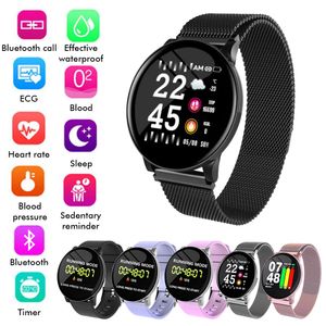 W8 Sport Smart Horloge Armband Ronde Bluetooths Waterdichte Mannelijke Smartwatch Mannen Dames Fitness Tracker Polsband voor Android IOS-smartphone