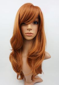 W86 Auburn Dark Ginger Long Wavy Realistic Top Skin Top Ladies Wig