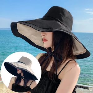 W88 Fisherman Hat Womens Anti-ultraviolet Face Shading Sunshade Foldable Summer All-Match Big Brim Sun Hat 240529