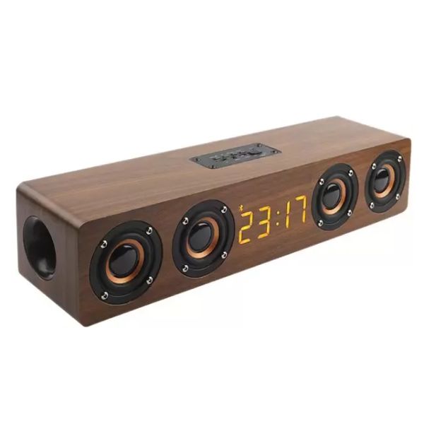 W8C Wooden Soundbar Bluetooth Music System acústico de 20W Hifi Stereo Surround Exhibición de LED al aire libre con radio FM