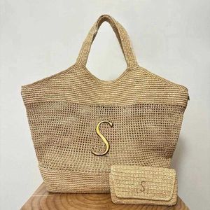 W99W schoudertassen Icare Raffia's Designer Tas Handembolared Straw Handtas Grote capaciteit Tote voor vrouwen strandreizen zomervakantie hoogwaardige luxe shoppin