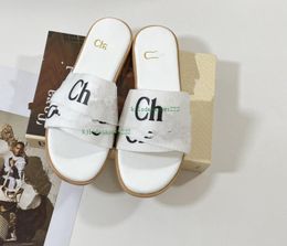 wa 2023 New Cross Woven Roman Slippers sandalias leñosas Estampado de perlas Slide Summer Wide Flat Lady Canvas Sandals luxurys designer Slipper 35-41