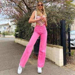 Waatfaak Rose Harajuku Y2K Jeans Femme Taille Haute Baggy Jambe Droite Jeans Dames Vintage Casual Rue Cargo Pantalon Coton 2021285y