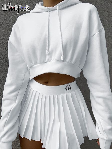 Waatfaak blanc jupe plissée courte femme taille élastique Mini s Sexy décontracté été broderie Y2K Tennis Preppy 90S 230301