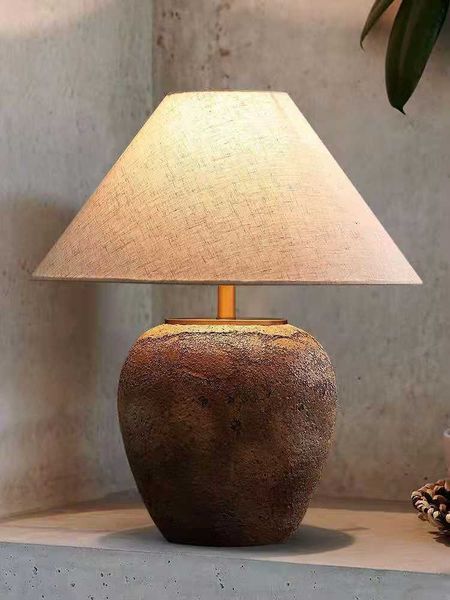 Wabi Style Lampe De Table Tissu Créatif Pays Américain Rétro Chez L'habitant Vintage Salon De Thé Chambre Japonaise En Céramique Éclairage De Chevet