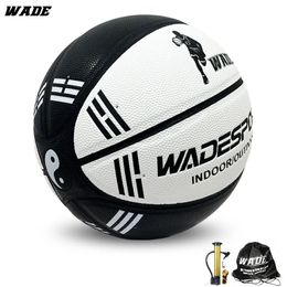 WADE classique Tai Chi noir et blanc en cuir PU taille 7 basket-ball pour adulte intérieur ballon extérieur avec cadeau gratuit 240103