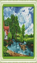 Waden in een rivier Home Decor Painting Handmade Cross Stitch Borduurwerk Nasiswerksets geteld Print op canvas DMC 14CT 11CT7697450