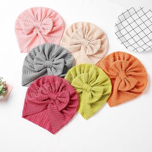 Wafel katoen baby pet pasgeboren tulband hoed bowknot herfst beanies kinderen motorkap meisjes jongen haaraccessoires kinderen hoofddeksel