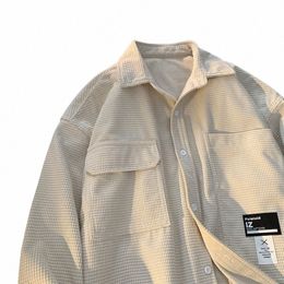 Gaufre belle chemise à manches LG pour hommes printemps et automne lâche veste de travail japonaise marque à la mode t-shirt hommes chemises I2i0 #