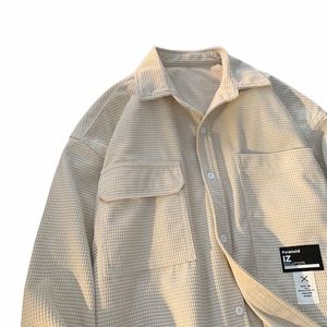 Waffle Camisa guapo LG LG Spring y otoño suelto de la chaqueta de trabajo japonesa japonesa camisetas de la marca de la marca de moda I2i0#