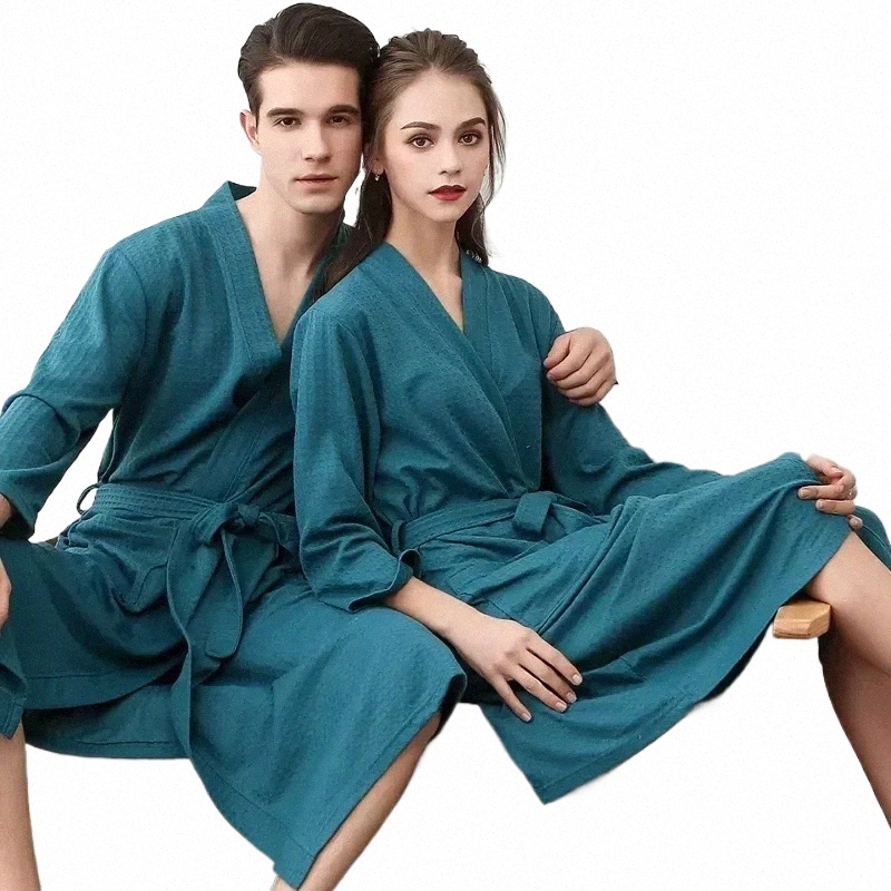 Waffle Robe Bath Bathrobe Autumn Par V-ringning Dry Soft Casual New Green snabbt Sleepwear Gown Pyjamas Spring LG G8H8#