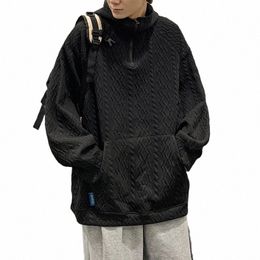 Wafel Effen Textuur Hoodies Voor Mannen Zip-Up Coltrui Capuchon Sweatshirt Frt Pocket Koreaanse Chic All-Match Eenvoudige mannelijke Tops W3ZS #