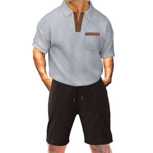 Costume de gaufre, nouvel ensemble de sports décontractés à manches courtes pour hommes à manches courtes pour hommes avec revers M514 48