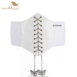 Taille en buik Shapewear Sishion Butterfly Chain Brede Corset Belt Cinta Modeladora VD2597 Espartilho Sexy Gotico Gothique Gotic Black White Korset 0719