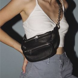 Sac de taille s sac ceinture pur cuir PU noir chaîne en métal somme par bande Fanny Pack Bananka mode sauvage sacoche ventre 231013