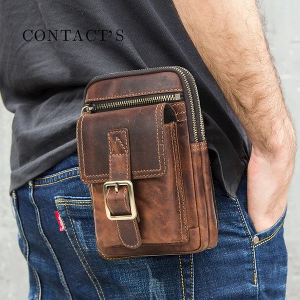 Riñoneras 100% Crazy Horse de cuero de vaca para hombre, bolso cruzado, bolso de hombro clásico para hombre, bolsos multifuncionales para teléfono, Bolsa de calidad 231006