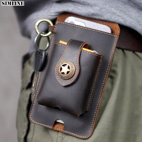 Sacs de taille 100 véritable sac de téléphone portable en cuir pour hommes Vintage petite boucle extérieure ceinture téléphone étui support de pochette avec étui à cigarettes 231027