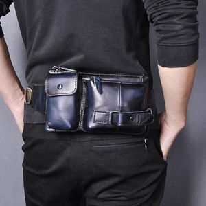 Taille sacs 2023 tendance Original cuir hommes mode bleu voyage Fanny ceinture sac poitrine Pack fronde embrayage conception coque de téléphone mâle 8135