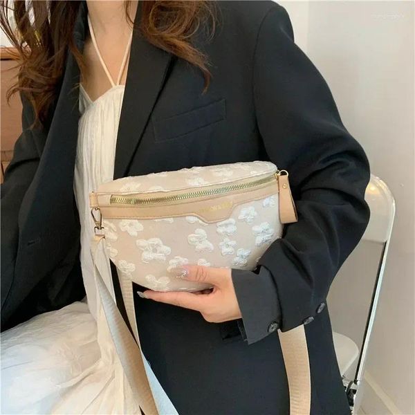 Bolsas de cintura 2024 Bolsa de tela suave floral Fanny Packs para mujeres Paquete casual con cuentas Damas Correa ancha Hombro Crossbody Pecho