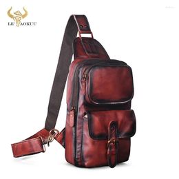 Taillezakken 2024 Solid Soft Bull Leather Travel Triangle Chest Sling Bag Design 8 "Tablet One Shoulder Strap Daypack voor mannen Male 1315