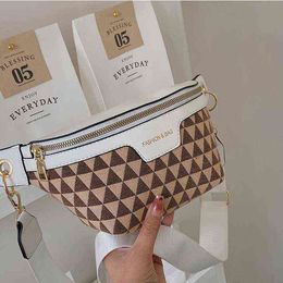 Taillezakken Esthetisch geometrisch patroon Plaid Fanny Packs For Women Stijlvol canvas vrouwelijk pack brede riem crossbody riem 220810