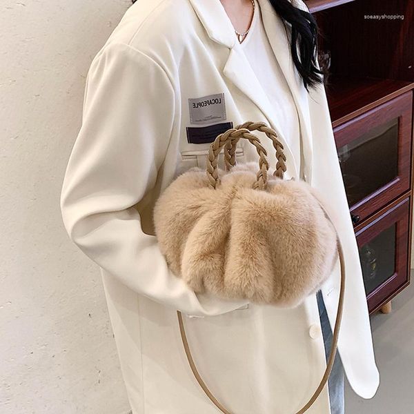 Sacs de taille automne hiver sac en peluche femme citrouille sac à main nuage plissé mignon téléphone portable épaule fourrure
