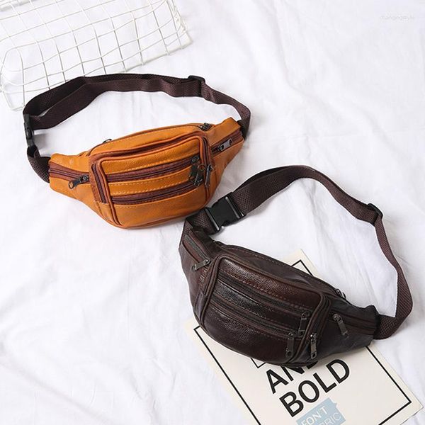 Bolsas de cintura Bolsa Fanny Pack Masculino Cuero genuino para hombres Mujeres Cinturón Bolsa Bolso Hombro Hombre Canguro Hip Sack Belly Cross Banana