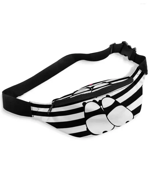 Sacs de taille noir et blanc rayures dessin animé Panda amant Packs sac à bandoulière unisexe messager décontracté mode Fanny Pack pour les femmes