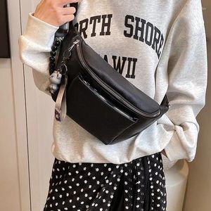 Taillezakken Black Bag Fashion Pu Leather Fanny Pack Damesbeurs Casual Grote telefoonriem Multi Zipper Pocket Travel Crossbody