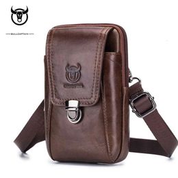 Sacs de taille Bullcaptain Cowhide Cuir Hommes Pack Multifonctionnel Extérieur Bandoulière Ceinture Pour Mâle Téléphone Pochette Embrayage JYB079 231027