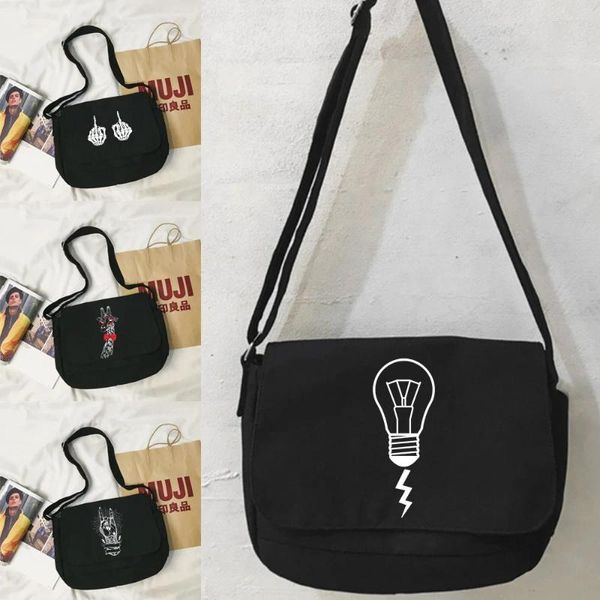 Bolsas de cintura lienzo bolso cruzado moda jóvenes casuales damas gran capacidad hombro hombro imágenes impresas para mujeres mensajero