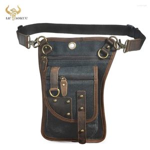 Sacs de taille toile Real Cow Cuir Design Small One Bager Sac Travel Belt Fanny Pack Drop Leg Tablet Pouche pour hommes mâles 2141