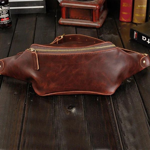 Bolsas de cintura Bolso de hombres casual Tendencia de la bolsa de la moda Pu Fashion Crazy Horse Leather Retro