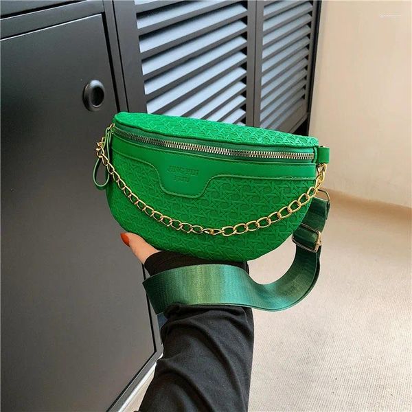 Bolsas de cintura Cadena de mujer Fanny Pack Bolso de cuero de alta calidad Moda Hombro Crossbody Pecho Monederos de cinturón femenino