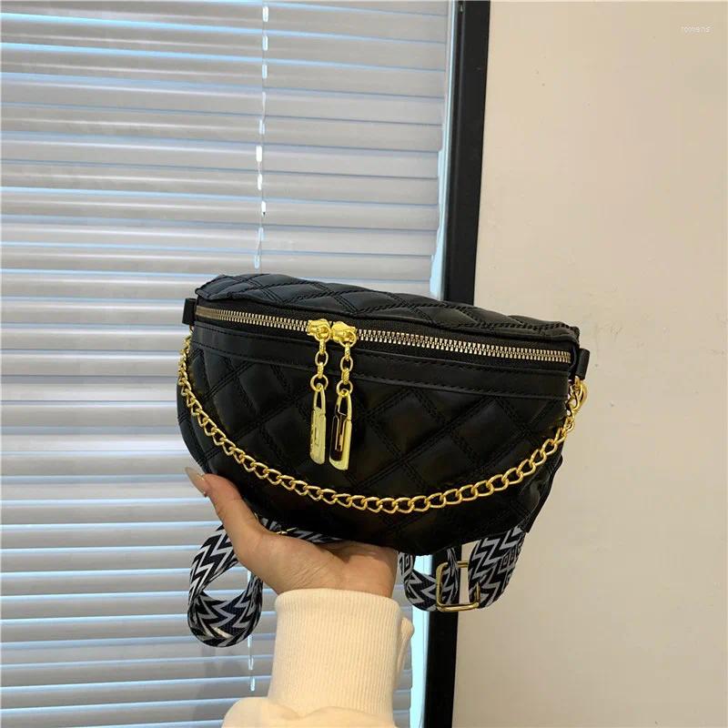 Waist Bags Chain Women Lattice Leather Fanny Pack Fashion Brand Shoulder Crossbody Chest Luxury Female Belt Bag Packs