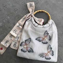 Sacs de taille de style chinois Sac Qipao National Bamboo Handle Butterfly Print Hanfu