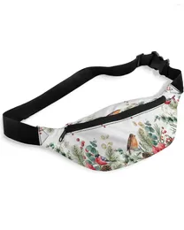 Sacs de taille de Noël Eucalyptus Baies Robin pour femmes homme voyage épaule bandoulière poitrine imperméable Fanny Pack