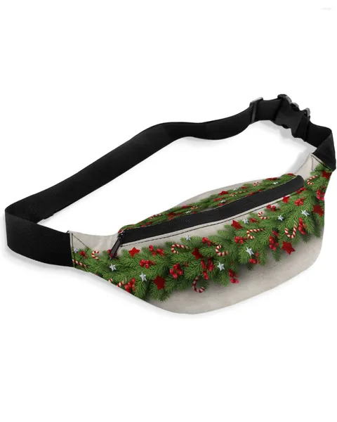 Sacs de taille Arbre de Noël Aiguilles de pin Bonbons Bow Sac Femmes Hommes Ceinture Grande Capacité Pack Unisexe Bandoulière Poitrine