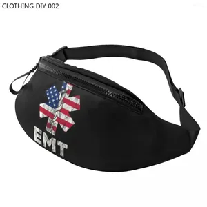 Sacs de taille Cool EMT US Flag Star of Life Fanny Pack Femmes Hommes Sac à bandoulière pour randonnée Téléphone Pochette d'argent