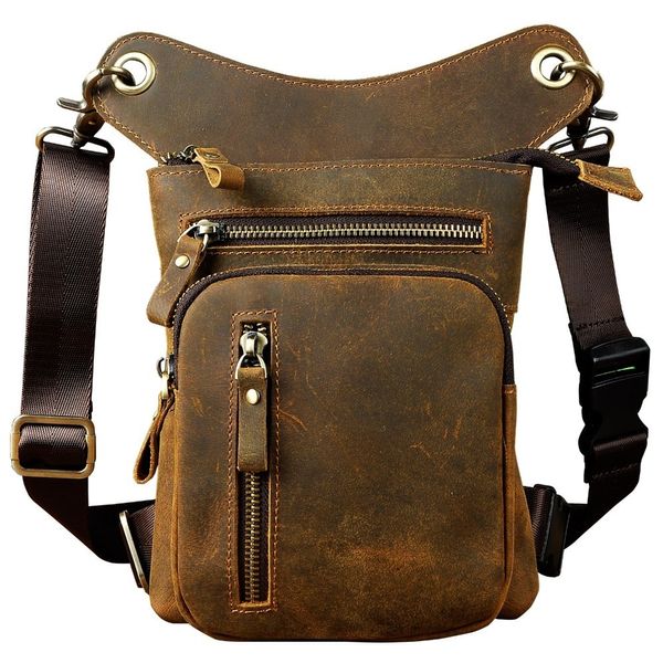 Sacs de taille Crazy Horse cuir Design hommes bandoulière sacoche mode organisateur Fanny ceinture Pack goutte jambe tablette étui 21111d 230310