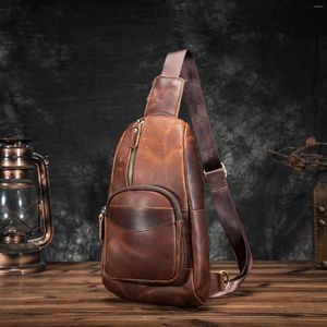 Taillezakken Crazy Horse Leather Men Casual Travel Triangle Chest Sling Bag Design 8 
