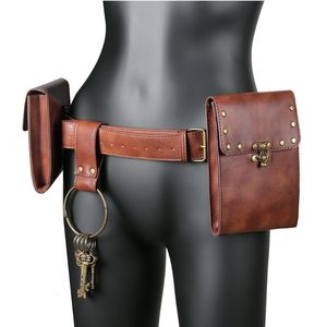 Riñoneras Creative Vintage Belt Leather Wallet Men Pack Steampunk Double Pouch Bag 230310