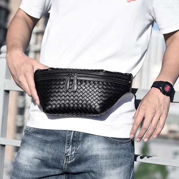 Riñoneras de diseñador para hombre, paquete de pecho tejido, multibolsillo, informal, Fanny Money, bolso para teléfono, cinturón de hombro de cuero PU de lujo